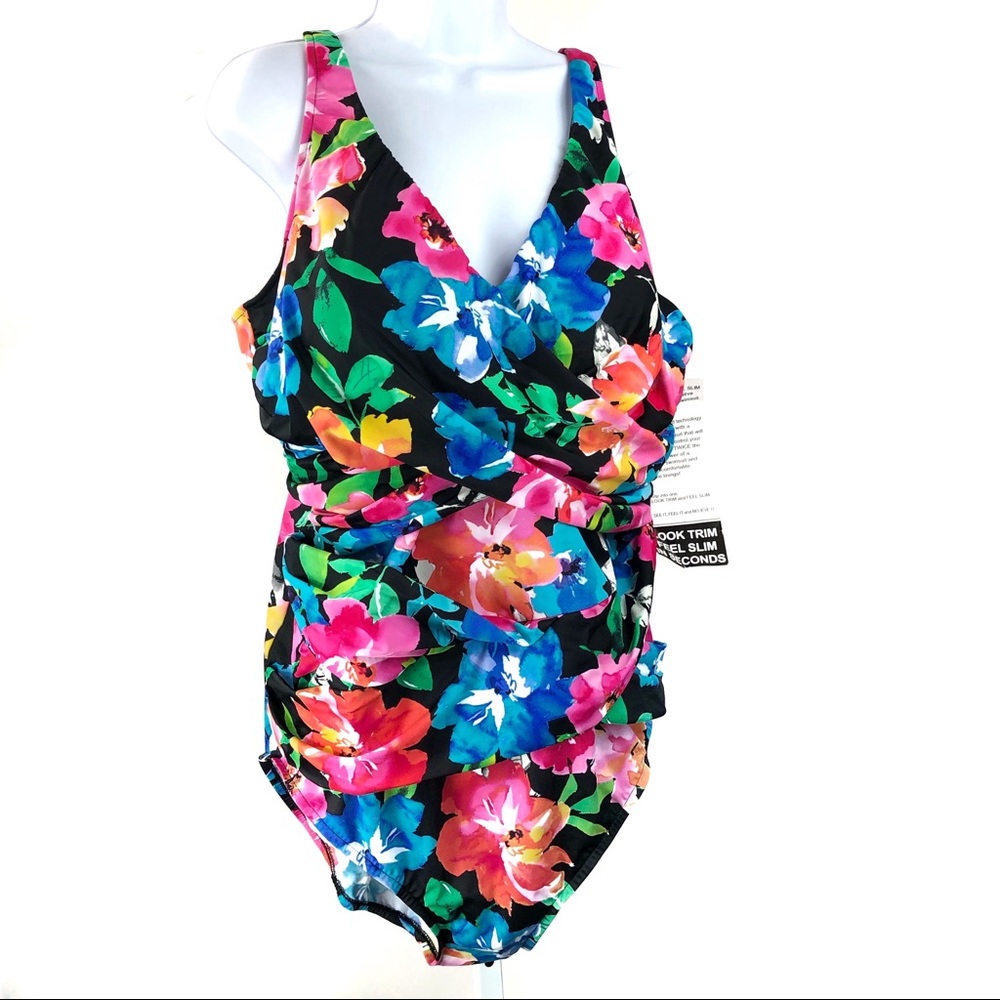 Trimshaper Floral Swimsuit 1 piece Size 24W New